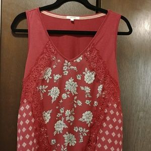 Floral Print Tank with Lace Detail